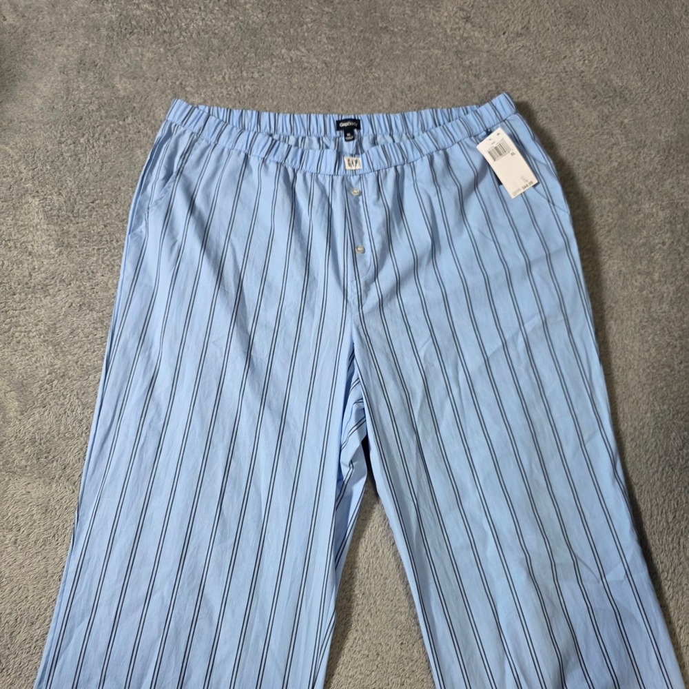 GapBody Mens XL Pajama Pants Blue Striped Cotton Poplin Sleep Bottoms NEW
